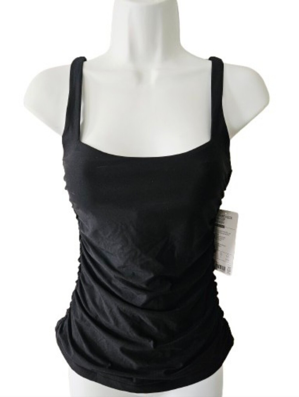 Athleta Square Neck Bra Cup Tankini Top 32B/C Black Ruched Swimwear